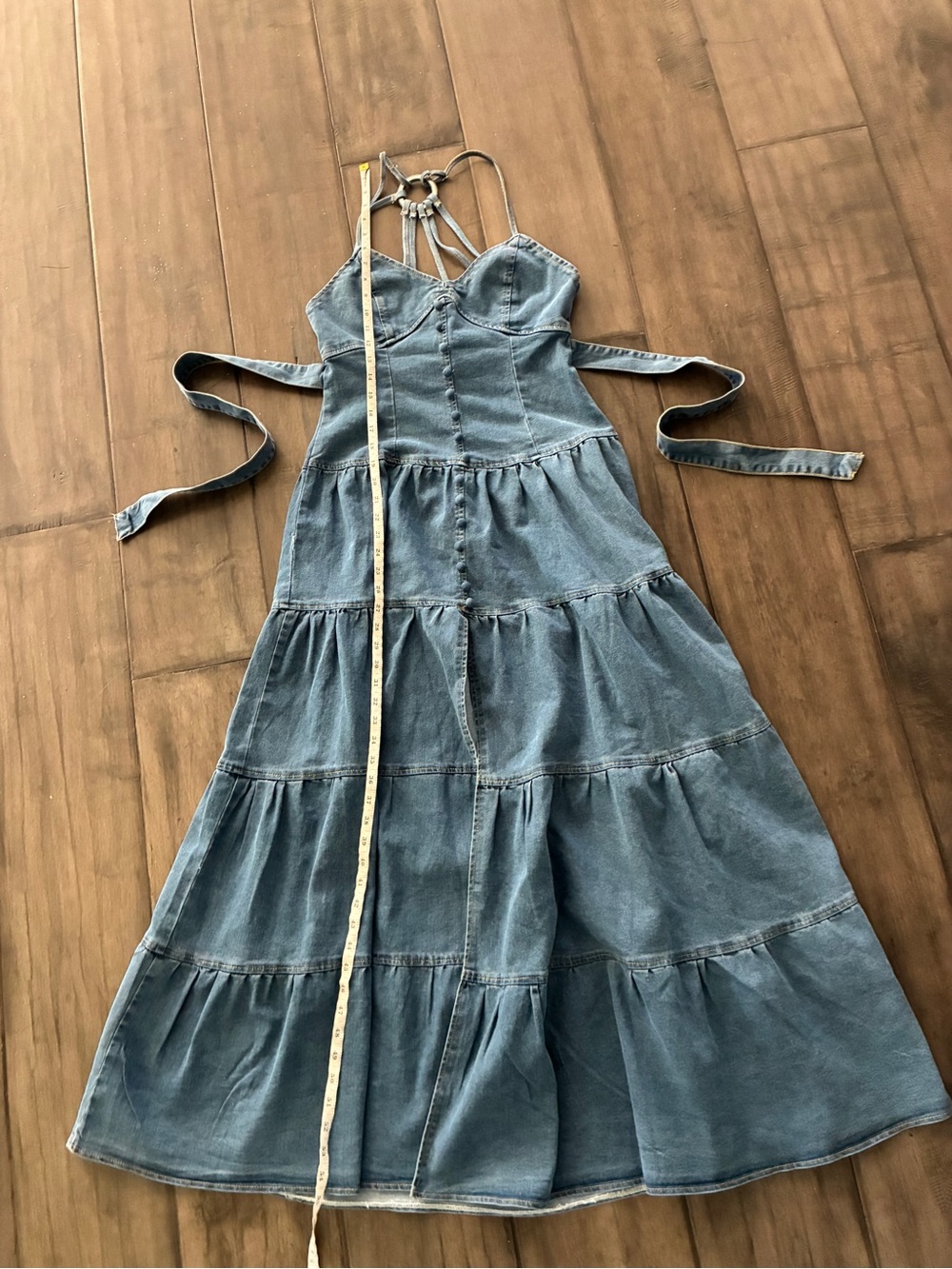 Denim Western Tiered Maxi Dress - Size Medium - Picture 12 of 13